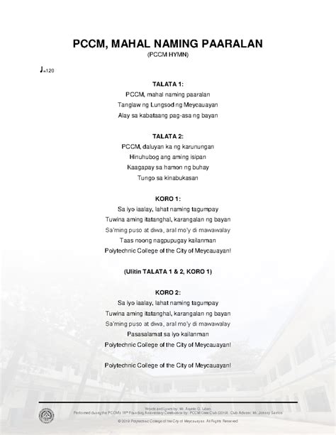 meycauayan hymn lyrics|PCCM, .